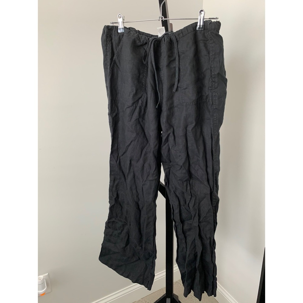 LONDON JEAN chinos Size XL Black 100% Linen Relaxed, Drawstring waist (F4)